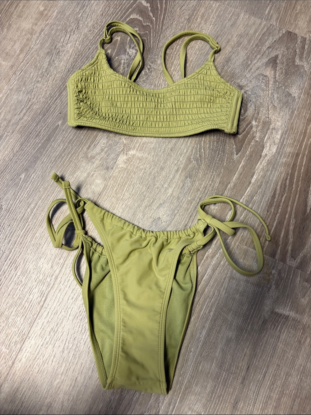Xhilaration Olive Green Smocked Bikini Set